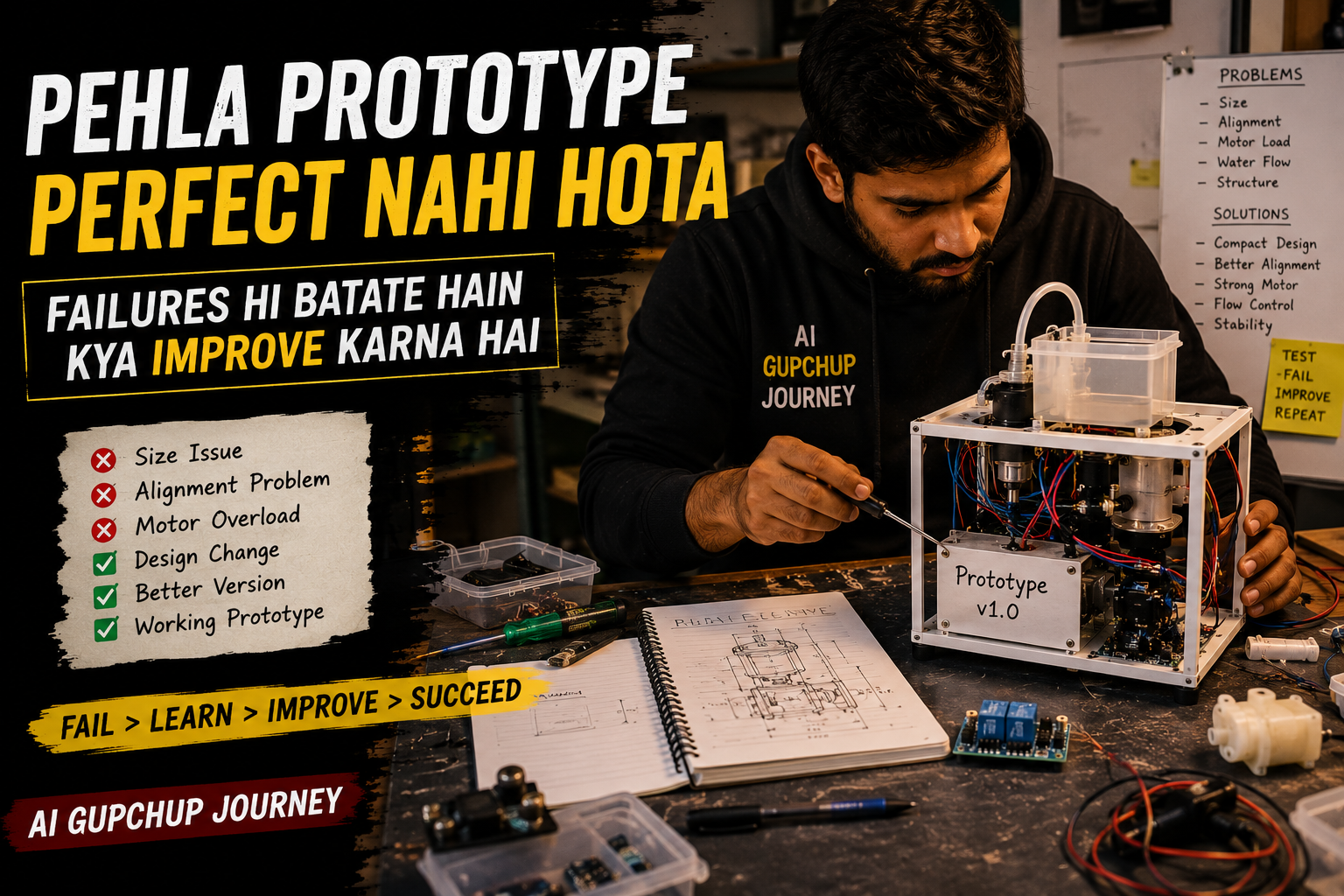 Panipuri Machine prototype ko test aur improve karte Gupchup Wala founder